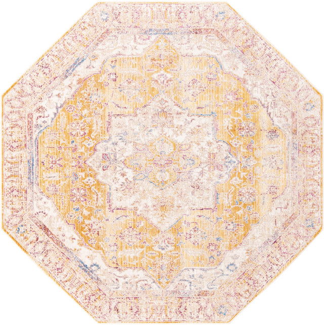 Yellow 7' 10 x 7' 10 Deepa Octagon Area Rug 100% Polyester Colorful Modern Contemporary Carpet for Home Decorating Living, Dining, Office & Bedrooms for Sale at Rug Engine