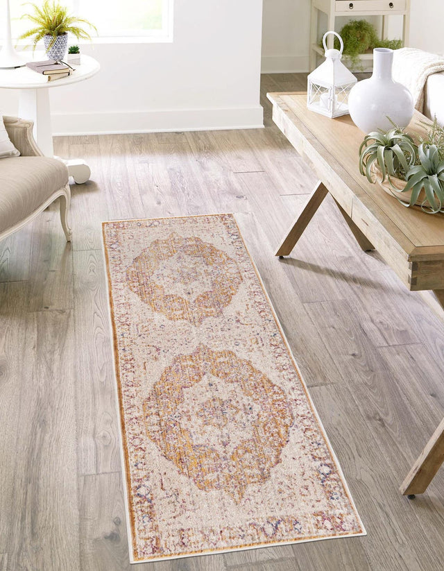 Yellow 2' 6 x 12' Deepa Runner Area Rug 100% Polyester Colorful Modern Contemporary Carpet for Home Decorating Living, Dining, Office & Bedrooms for Sale at Rug Engine