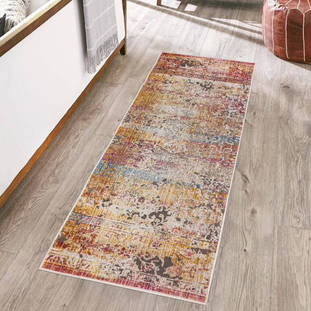 Multicolor 2' 6 x 12' Deepa Runner Area Rug 100% Polyester Colorful Modern Contemporary Carpet for Home Decorating Living, Dining, Office & Bedrooms for Sale at Rug Engine