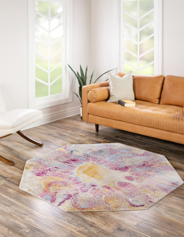 Multicolor 7' 10 x 7' 10 Deepa Octagon Area Rug 100% Polyester Colorful Modern Contemporary Carpet for Home Decorating Living, Dining, Office & Bedrooms for Sale at Rug Engine
