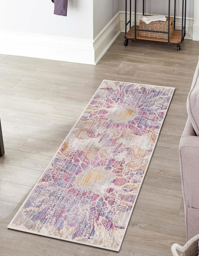 Multicolor 2' 6 x 12' Deepa Runner Area Rug 100% Polyester Colorful Modern Contemporary Carpet for Home Decorating Living, Dining, Office & Bedrooms for Sale at Rug Engine