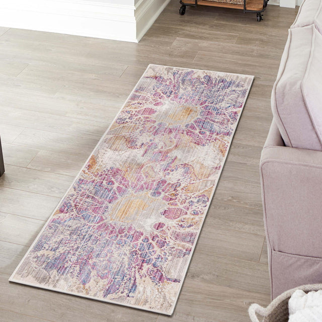 Multicolor 2' x 6' Deepa Runner Area Rug 100% Polyester Colorful Modern Contemporary Carpet for Home Decorating Living, Dining, Office & Bedrooms for Sale at Rug Engine
