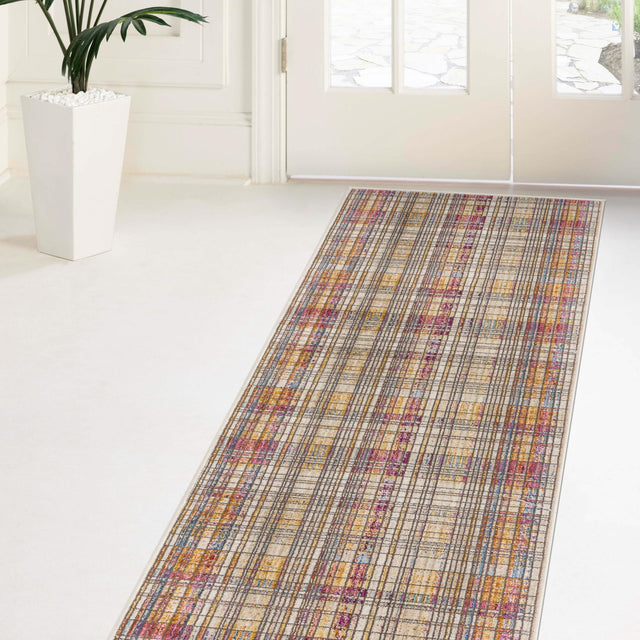 Multicolor 2' x 6' Deepa Runner Area Rug 100% Polyester Colorful Modern Contemporary Carpet for Home Decorating Living, Dining, Office & Bedrooms for Sale at Rug Engine