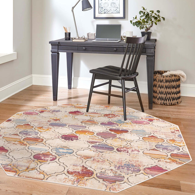 Multicolor 7' 10 x 7' 10 Deepa Octagon Area Rug 100% Polyester Colorful Modern Contemporary Carpet for Home Decorating Living, Dining, Office & Bedrooms for Sale at Rug Engine