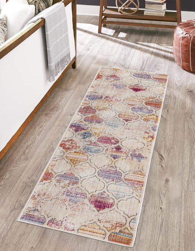 Multicolor 2' 6 x 12' Deepa Runner Area Rug 100% Polyester Colorful Modern Contemporary Carpet for Home Decorating Living, Dining, Office & Bedrooms for Sale at Rug Engine