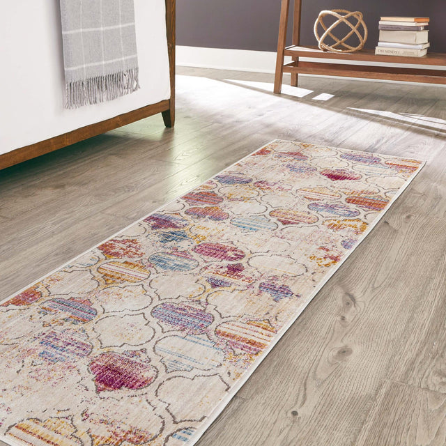 Multicolor 2' 6 x 12' Deepa Runner Area Rug 100% Polyester Colorful Modern Contemporary Carpet for Home Decorating Living, Dining, Office & Bedrooms for Sale at Rug Engine