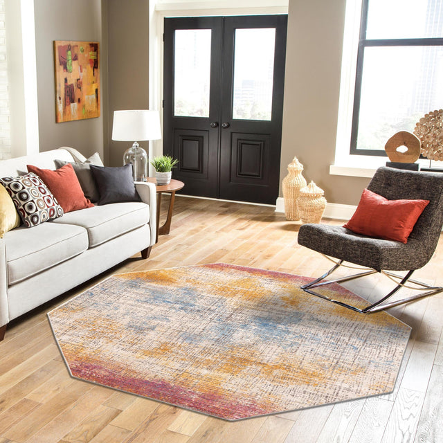 Multicolor 7' 10 x 7' 10 Deepa Octagon Area Rug 100% Polyester Colorful Modern Contemporary Carpet for Home Decorating Living, Dining, Office & Bedrooms for Sale at Rug Engine