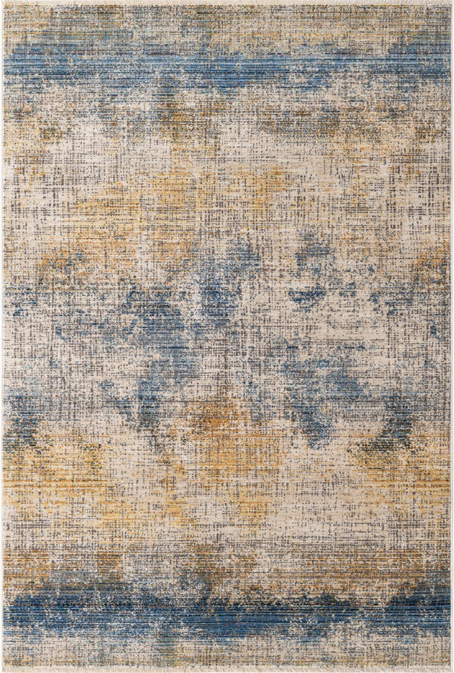 Blue Ivory 5' 3 x 7' 9 Deepa Rectangle Area Rug 100% Polyester Colorful Modern Contemporary Carpet for Home Decorating Living, Dining, Office & Bedrooms for Sale at Rug Engine
