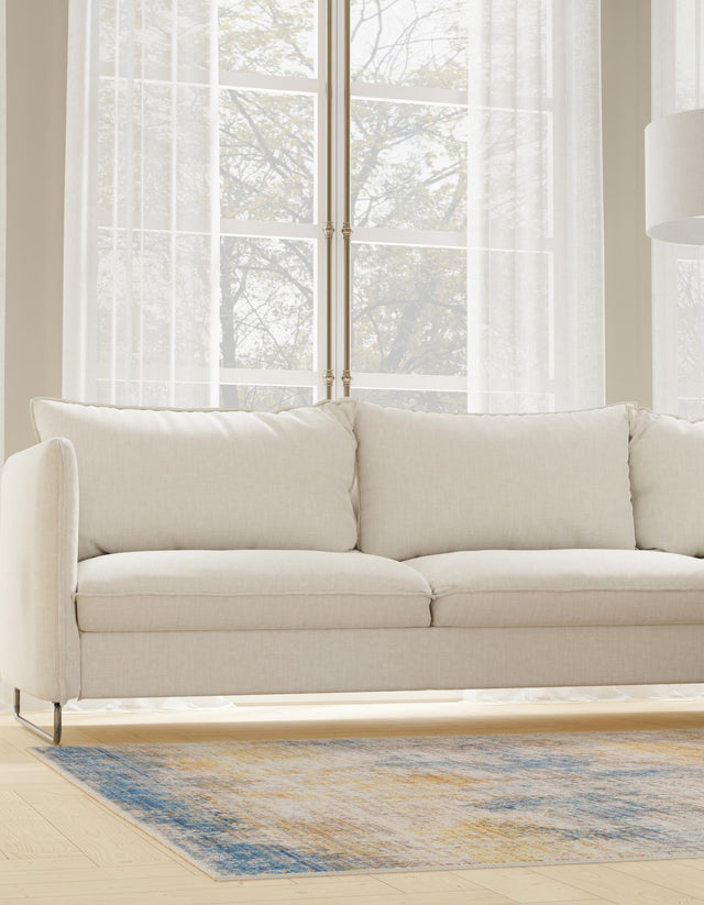 Blue Ivory 7' 10 x 7' 10 Deepa Square Area Rug 100% Polyester Colorful Modern Contemporary Carpet for Home Decorating Living, Dining, Office & Bedrooms for Sale at Rug Engine