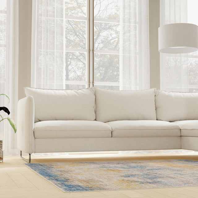 Blue Ivory 7' 10 x 7' 10 Deepa Square Area Rug 100% Polyester Colorful Modern Contemporary Carpet for Home Decorating Living, Dining, Office & Bedrooms for Sale at Rug Engine