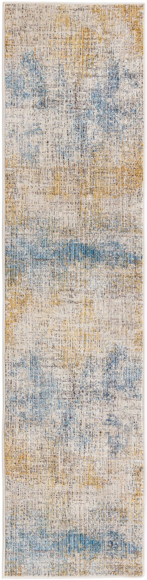 Blue Ivory 2' x 8' Deepa Runner Area Rug 100% Polyester Colorful Modern Contemporary Carpet for Home Decorating Living, Dining, Office & Bedrooms for Sale at Rug Engine