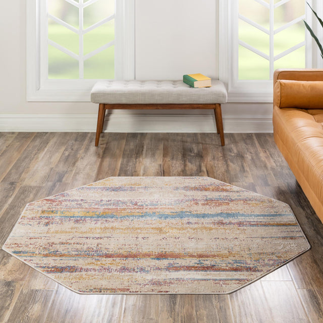 Multicolor 7' 10 x 7' 10 Deepa Octagon Area Rug 100% Polyester Colorful Modern Contemporary Carpet for Home Decorating Living, Dining, Office & Bedrooms for Sale at Rug Engine