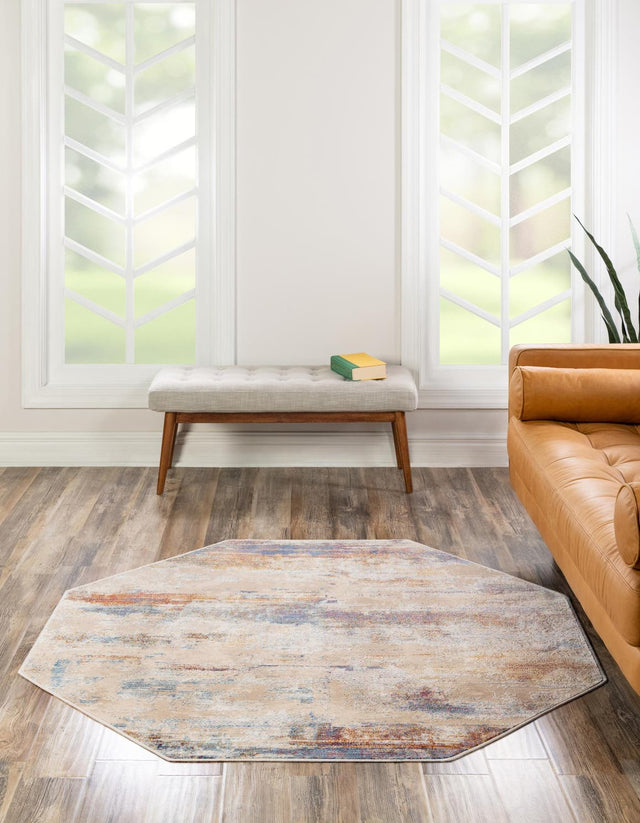 Multicolor 7' 10 x 7' 10 Deepa Octagon Area Rug 100% Polyester Colorful Modern Contemporary Carpet for Home Decorating Living, Dining, Office & Bedrooms for Sale at Rug Engine