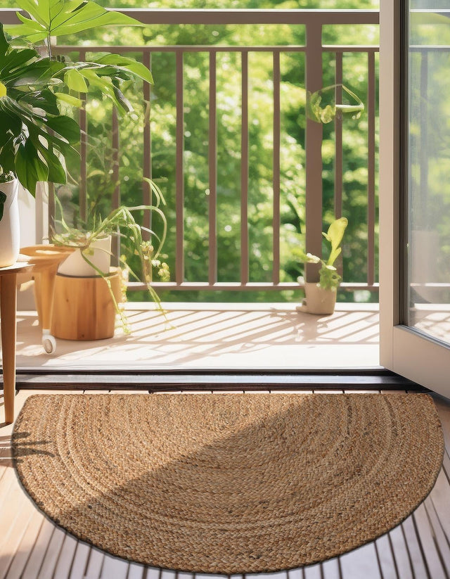 Natural 2' 2 x 3' 7 Braided Jute Hearth Half-Round Semicircle Area Rug 100% Jute Hand Braided Natural Eco-Friendly Boho Style Carpet for Living Rooms Dining Office Space Dorms for Sale at Rug Engine