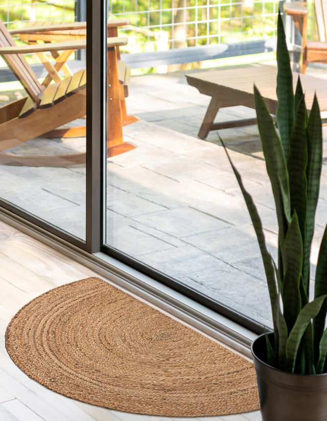 Natural 2' 2 x 3' 7 Braided Jute Hearth Half-Round Semicircle Area Rug 100% Jute Hand Braided Natural Eco-Friendly Boho Style Carpet for Living Rooms Dining Office Space Dorms for Sale at Rug Engine