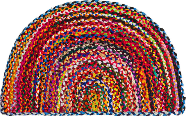 Multicolor 2' 2 x 3' 7 Braided Chindi Hearth Half-Round Semicircle Area Rug 100% Cotton Hand Braided Natural Eco-Friendly Boho Style Modern Carpet for Living Rooms Dining Office Dorm for Sale at Rug Engine