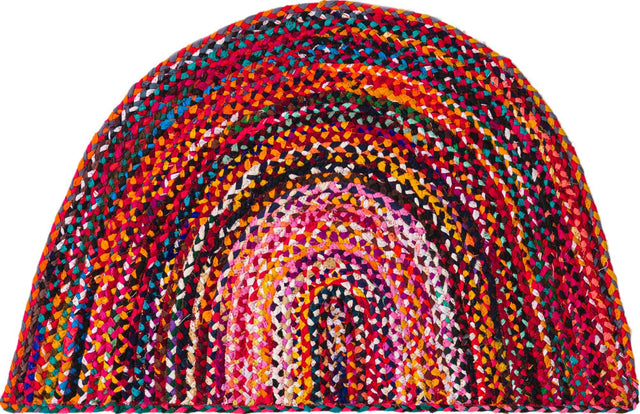 Multicolor 2' 7 x 4' 1 Braided Chindi Hearth Half-Round Semicircle Area Rug 100% Cotton Hand Braided Natural Eco-Friendly Boho Style Modern Carpet for Living Rooms Dining Office Dorm for Sale at Rug Engine