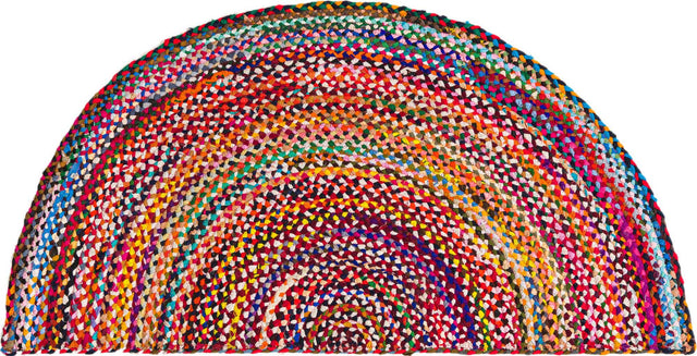 Multicolor 3' 1 x 6' 1 Braided Chindi Hearth Half-Round Semicircle Area Rug 100% Cotton Hand Braided Natural Eco-Friendly Boho Style Modern Carpet for Living Rooms Dining Office Dorm for Sale at Rug Engine