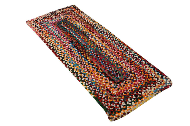 Multicolor 2' x 5' 1 Braided Chindi Runner Area Rug 100% Cotton Hand Braided Natural Eco-Friendly Boho Style Modern Carpet for Living Rooms Dining Office Dorm for Sale at Rug Engine
