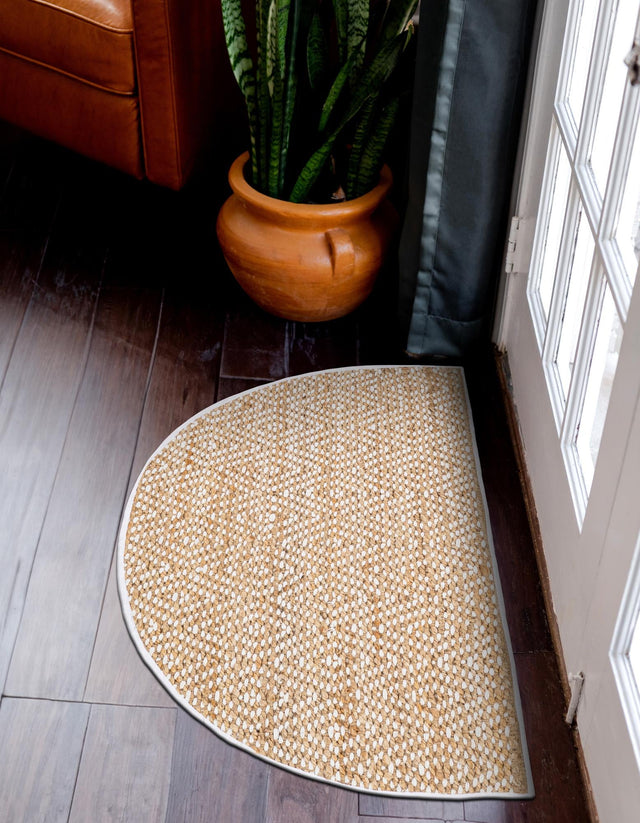 Natural 2' 7 x 4' Braided Jute Hearth Half-Round Semicircle Area Rug 100% Jute Hand Braided Natural Eco-Friendly Boho Style Carpet for Living Rooms Dining Office Space Dorms for Sale at Rug Engine