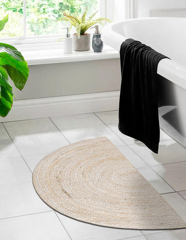White 2' 2 x 3' 7 Braided Jute Hearth Half-Round Semicircle Area Rug 100% Jute Hand Braided Natural Eco-Friendly Boho Style Carpet for Living Rooms Dining Office Space Dorms for Sale at Rug Engine