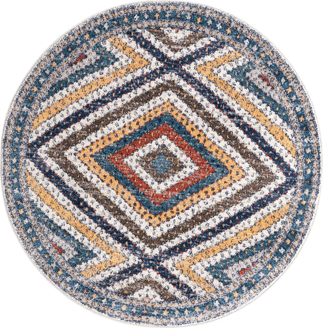 Blue 5' 3 x 5' 3 Aramis Round Area Rug Polypropylene With Cotton Backing Easy Clean Living Room Bedroom Dining Office Carpet for Sale at Rug Engine