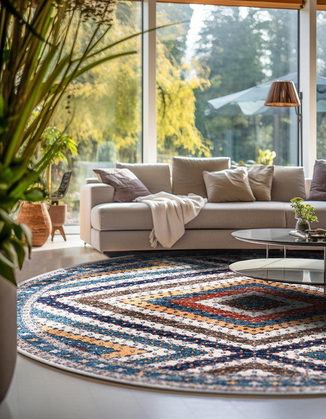 Blue 10' x 10' Aramis Round Area Rug Polypropylene With Cotton Backing Easy Clean Living Room Bedroom Dining Office Carpet for Sale at Rug Engine