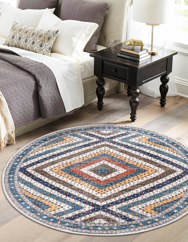 Blue 7' x 7' Aramis Round Area Rug Polypropylene With Cotton Backing Easy Clean Living Room Bedroom Dining Office Carpet for Sale at Rug Engine
