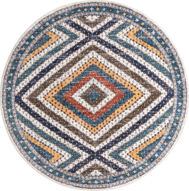 Blue 7' x 7' Aramis Round Area Rug Polypropylene With Cotton Backing Easy Clean Living Room Bedroom Dining Office Carpet for Sale at Rug Engine