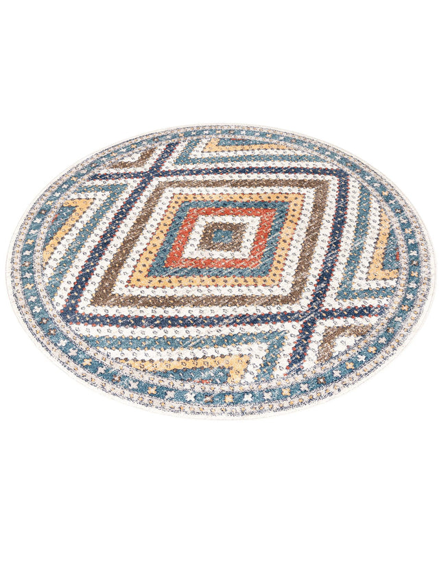 Blue 7' x 7' Aramis Round Area Rug Polypropylene With Cotton Backing Easy Clean Living Room Bedroom Dining Office Carpet for Sale at Rug Engine