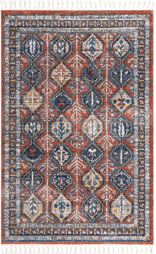 Rust Red 5' 3 x 8' Aramis Rectangle Area Rug Polypropylene With Cotton Backing Easy Clean Living Room Bedroom Dining Office Carpet for Sale at Rug Engine