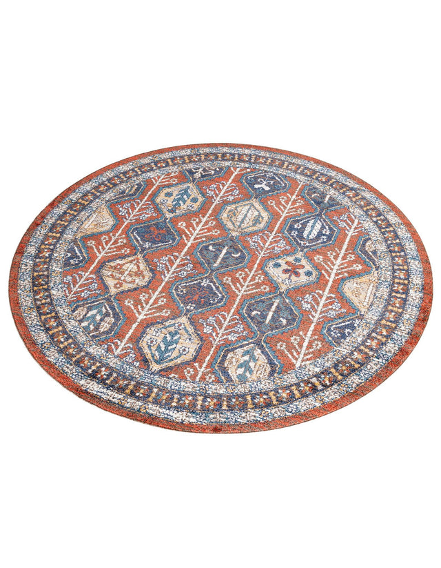Rust Red 7' x 7' Aramis Round Area Rug Polypropylene With Cotton Backing Easy Clean Living Room Bedroom Dining Office Carpet for Sale at Rug Engine