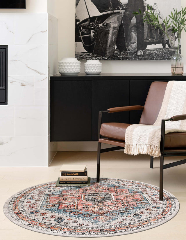 Gray 3' 3 x 3' 3 Aramis Round Area Rug Polypropylene With Cotton Backing Easy Clean Living Room Bedroom Dining Office Carpet for Sale at Rug Engine