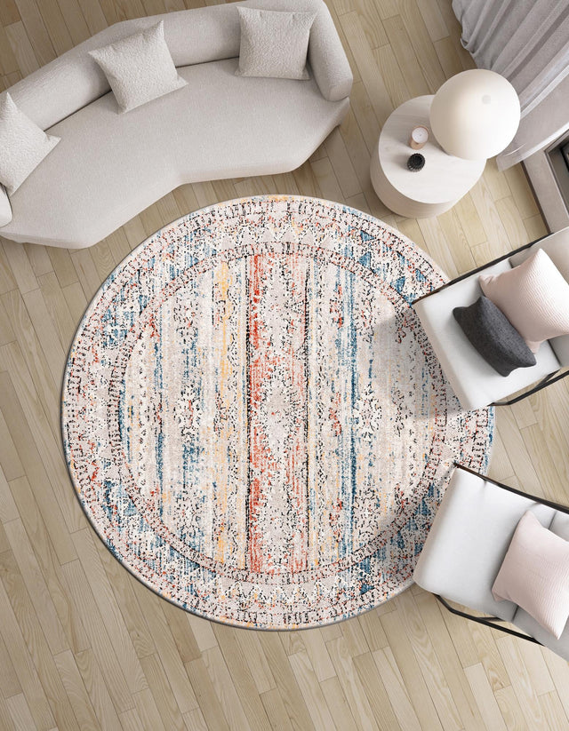 Multicolor 10' x 10' Aramis Round Area Rug Polypropylene With Cotton Backing Easy Clean Living Room Bedroom Dining Office Carpet for Sale at Rug Engine