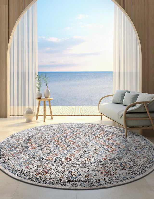 Multicolor 7' x 7' Aramis Round Area Rug Polypropylene With Cotton Backing Easy Clean Living Room Bedroom Dining Office Carpet for Sale at Rug Engine