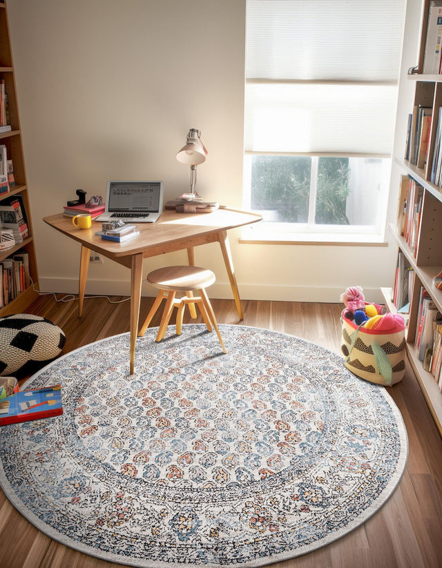Multicolor 5' 3 x 5' 3 Aramis Round Area Rug Polypropylene With Cotton Backing Easy Clean Living Room Bedroom Dining Office Carpet for Sale at Rug Engine