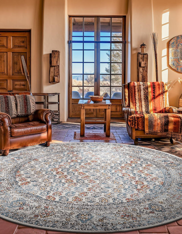 Multicolor 5' 3 x 5' 3 Aramis Round Area Rug Polypropylene With Cotton Backing Easy Clean Living Room Bedroom Dining Office Carpet for Sale at Rug Engine