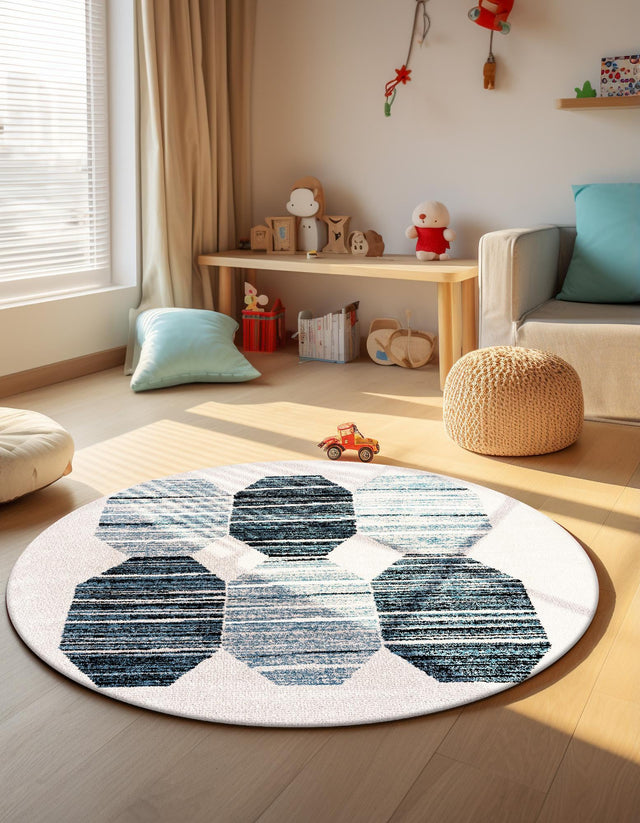 Blue 5' 3 x 5' 3 Aramis Round Area Rug Polypropylene With Cotton Backing Easy Clean Living Room Bedroom Dining Office Carpet for Sale at Rug Engine