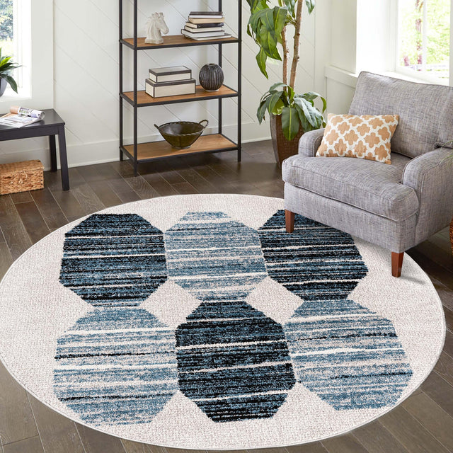 Blue 5' 3 x 5' 3 Aramis Round Area Rug Polypropylene With Cotton Backing Easy Clean Living Room Bedroom Dining Office Carpet for Sale at Rug Engine
