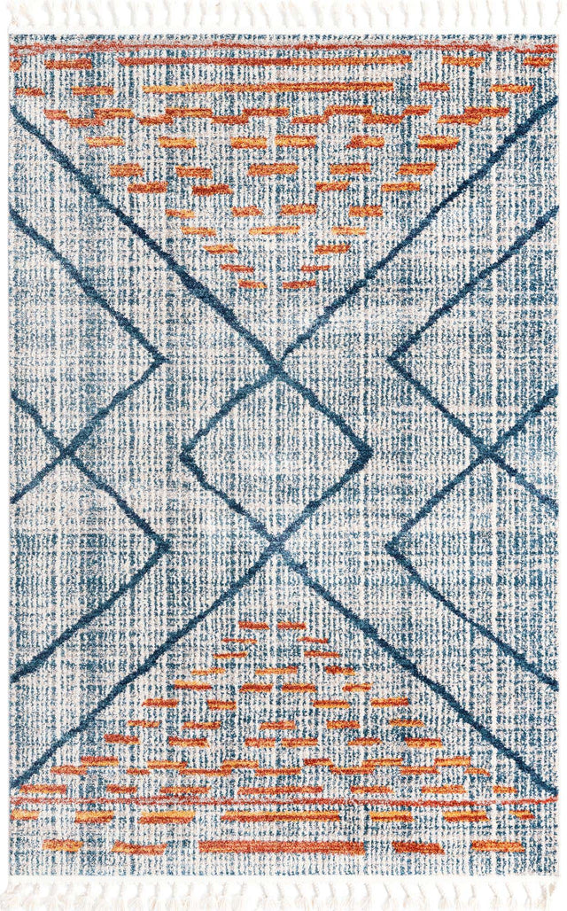 Blue 5' 3 x 8' Aramis Rectangle Area Rug Polypropylene With Cotton Backing Easy Clean Living Room Bedroom Dining Office Carpet for Sale at Rug Engine