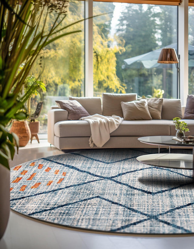 Blue 5' 3 x 5' 3 Aramis Round Area Rug Polypropylene With Cotton Backing Easy Clean Living Room Bedroom Dining Office Carpet for Sale at Rug Engine