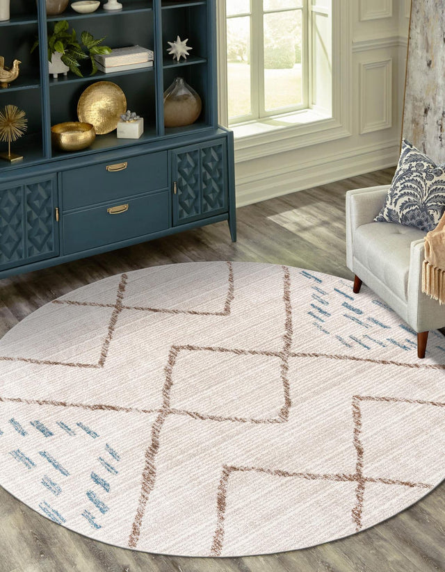 Ivory 3' 3 x 3' 3 Aramis Round Area Rug Polypropylene With Cotton Backing Easy Clean Living Room Bedroom Dining Office Carpet for Sale at Rug Engine