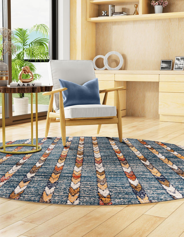 Blue 5' 3 x 5' 3 Aramis Round Area Rug Polypropylene With Cotton Backing Easy Clean Living Room Bedroom Dining Office Carpet for Sale at Rug Engine