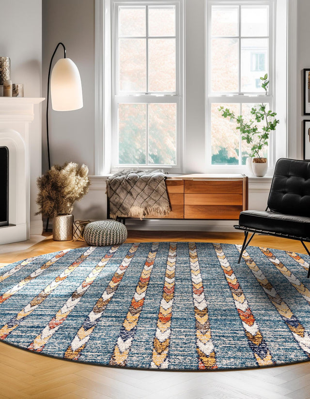 Blue 10' x 10' Aramis Round Area Rug Polypropylene With Cotton Backing Easy Clean Living Room Bedroom Dining Office Carpet for Sale at Rug Engine