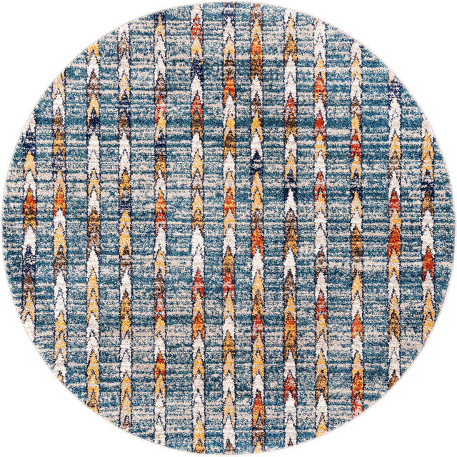 Blue 5' 3 x 5' 3 Aramis Round Area Rug Polypropylene With Cotton Backing Easy Clean Living Room Bedroom Dining Office Carpet for Sale at Rug Engine