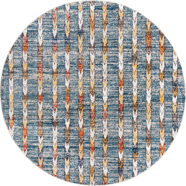 Blue 7' x 7' Aramis Round Area Rug Polypropylene With Cotton Backing Easy Clean Living Room Bedroom Dining Office Carpet for Sale at Rug Engine