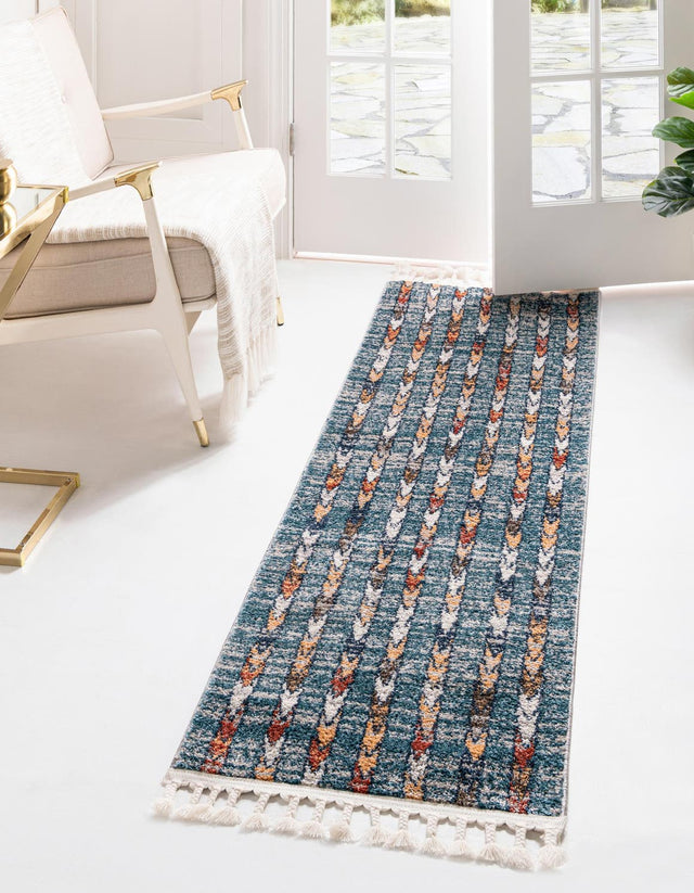 Blue 2' x 6' Aramis Runner Area Rug Polypropylene With Cotton Backing Easy Clean Living Room Bedroom Dining Office Carpet for Sale at Rug Engine