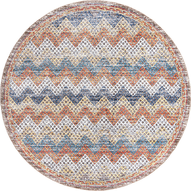 Multicolor 7' x 7' Aramis Round Area Rug Polypropylene With Cotton Backing Easy Clean Living Room Bedroom Dining Office Carpet for Sale at Rug Engine