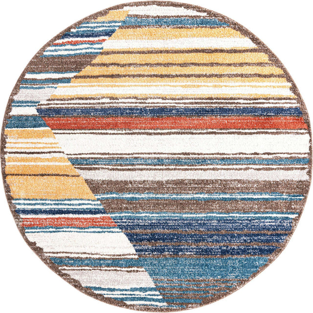 Multicolor 7' x 7' Aramis Round Area Rug Polypropylene With Cotton Backing Easy Clean Living Room Bedroom Dining Office Carpet for Sale at Rug Engine