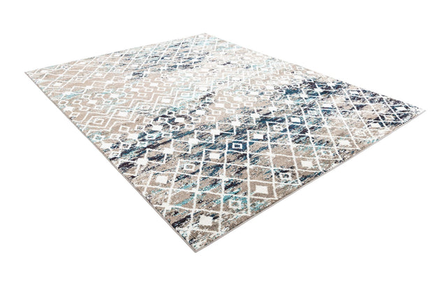 Multicolor Gray Blue 7' 10 x 10' Tribal Trellis Rectangle Area Rug Geometric Southwestern Inspired Durable Carpet for Home Interior Design for Sale at Rug Engine